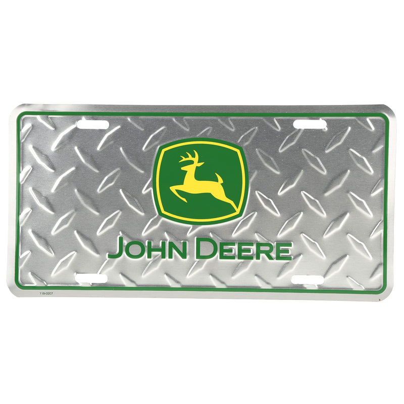 John Deere Logo Diamond Tread Chrome 6" x 12" Metal License Plate