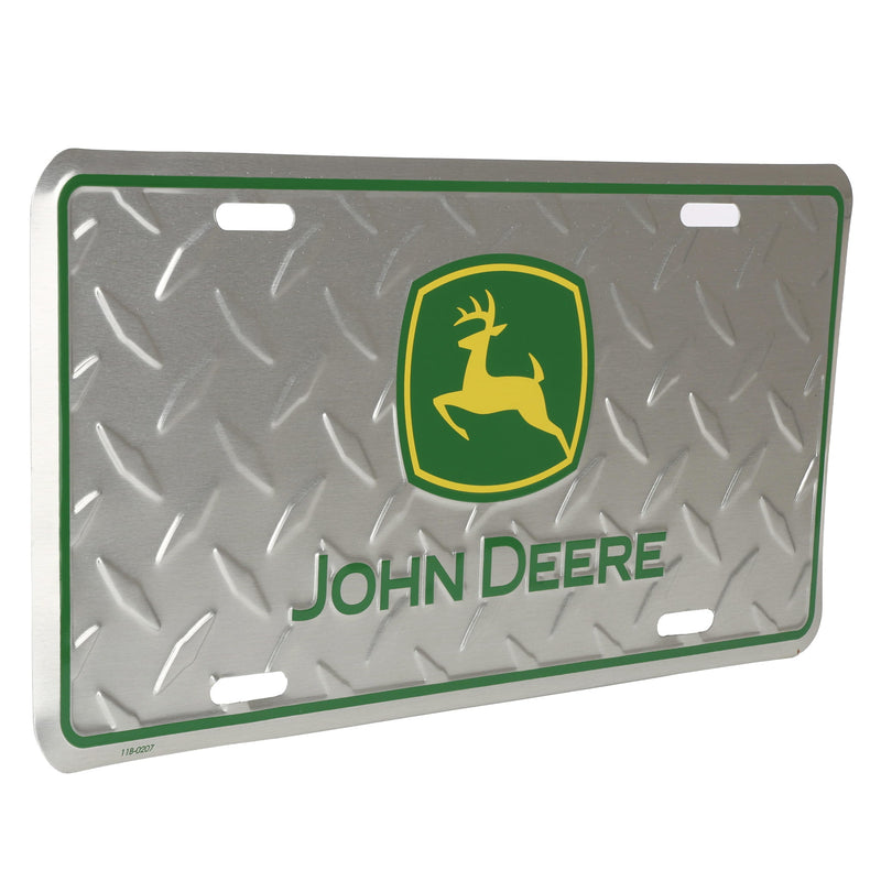 John Deere Logo Diamond Tread Chrome 6" x 12" Metal License Plate