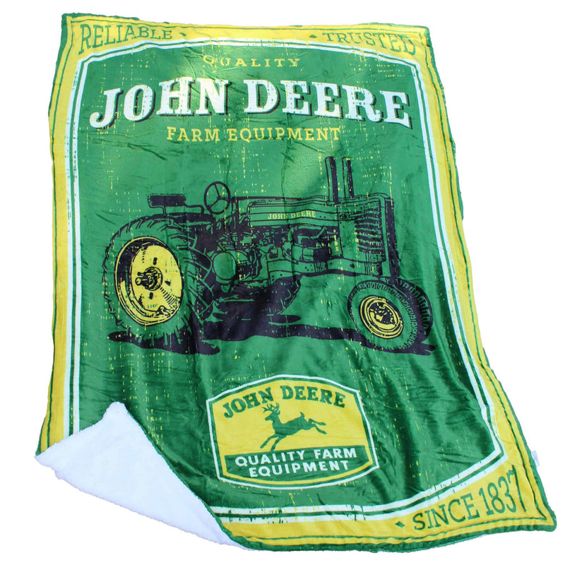 (B&D) John Deere Vintage Logo Fleece Throw Blanket, 50in x 70in - Damaged Item