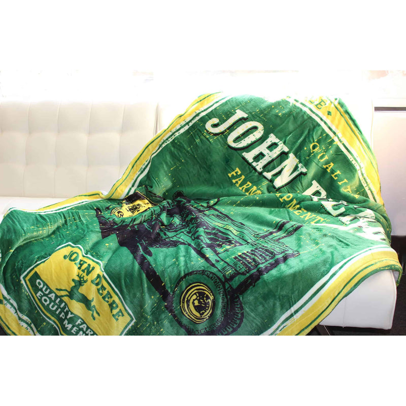 (B&D) John Deere Vintage Logo Fleece Throw Blanket, 50in x 70in - Damaged Item