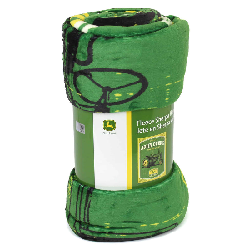 (B&D) John Deere Vintage Logo Fleece Throw Blanket, 50in x 70in - Damaged Item