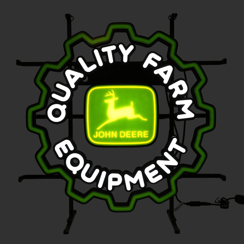 John Deere LED Neon Sign with Tire Tread Shape, 17in x 17in