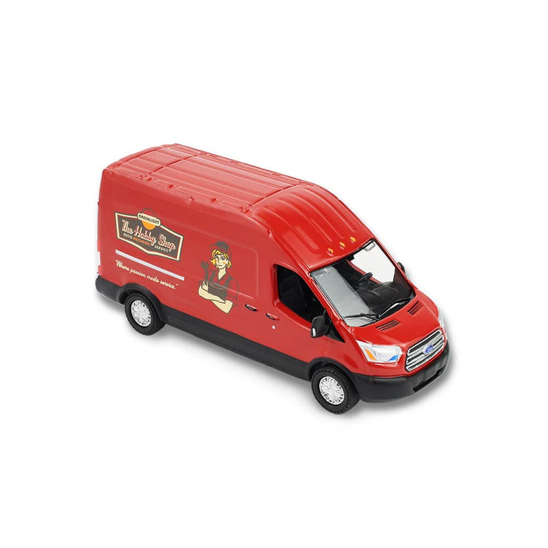 1/64 2019 Ford Transit LWB High Roof Mobile Mechanic with Car Jack and Battery, The Hobby Shop Series 17 by Greenlight Collectibles