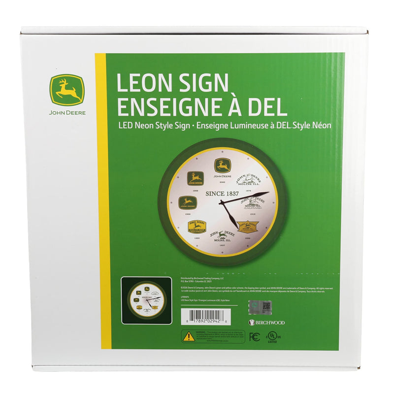 John Deere Logo History LED Clock with Past & Present Logos, 14in Round