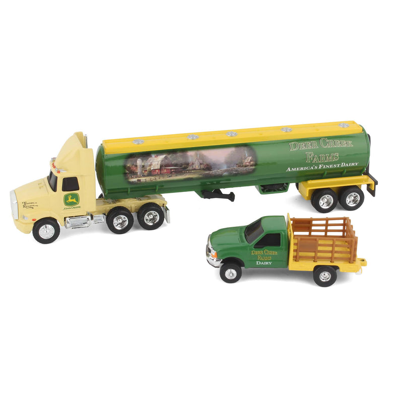 1/64 Thomas Kinkade John Deere Deer Creek Farms Semi & Pickup Truck Set by Hamilton Authenticated