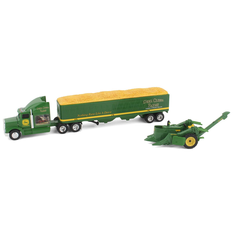 1/64 Thomas Kinkade John Deere Deer Creek Farms Semi Truck & Grain Trailer & John Deere 620 with Mounted Picker by Hamilton Authenticated