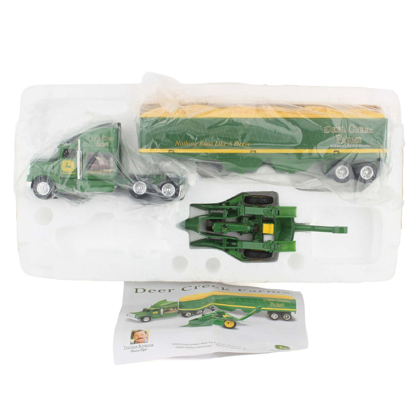 1/64 Thomas Kinkade John Deere Deer Creek Farms Semi Truck & Grain Trailer & John Deere 620 with Mounted Picker by Hamilton Authenticated