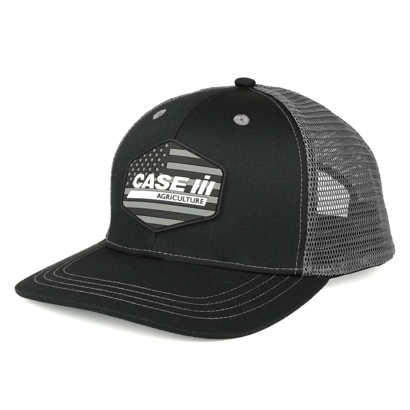 Case IH Black & White Mesh Back Rubber American Flag Patch Trucker Cap