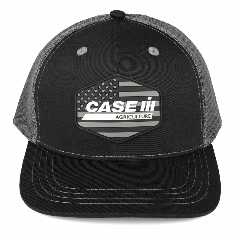 Case IH Black & White Mesh Back Rubber American Flag Patch Trucker Cap