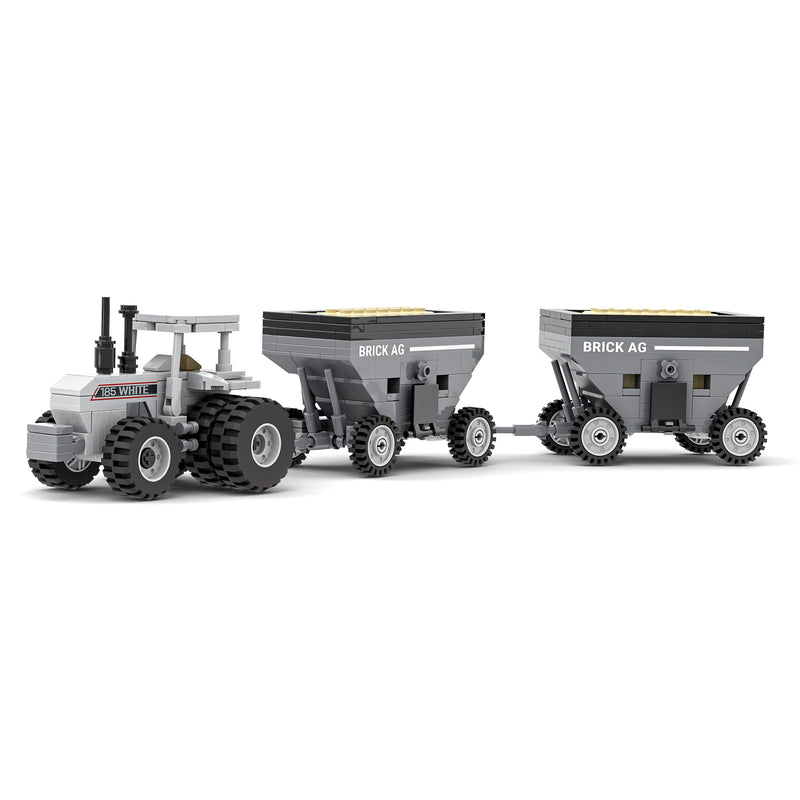 White 185 Tractor & Gravity Wagon Farming Building Set, BrickAg Microfarm Series 412 Pieces