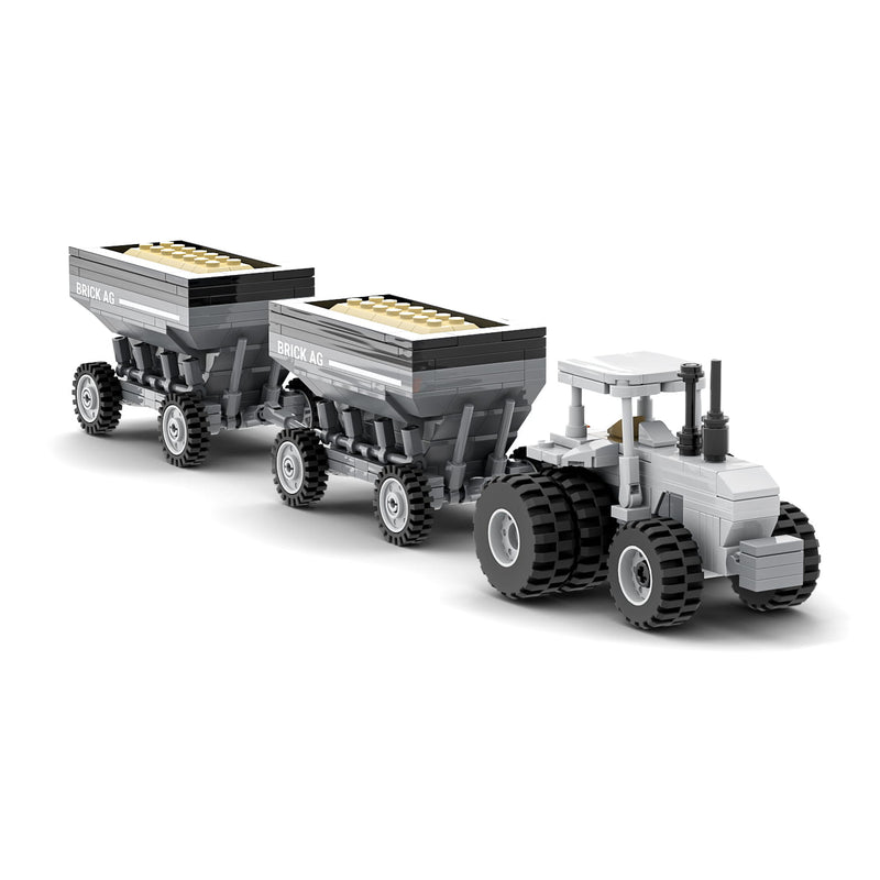 White 185 Tractor & Gravity Wagon Farming Building Set, BrickAg Microfarm Series 412 Pieces