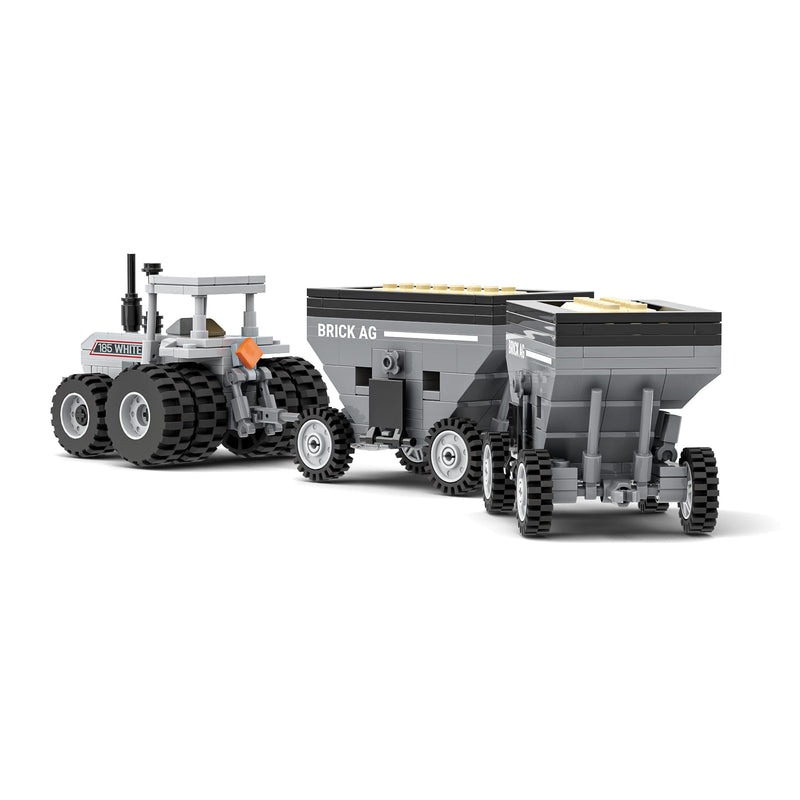 White 185 Tractor & Gravity Wagon Farming Building Set, BrickAg Microfarm Series 412 Pieces