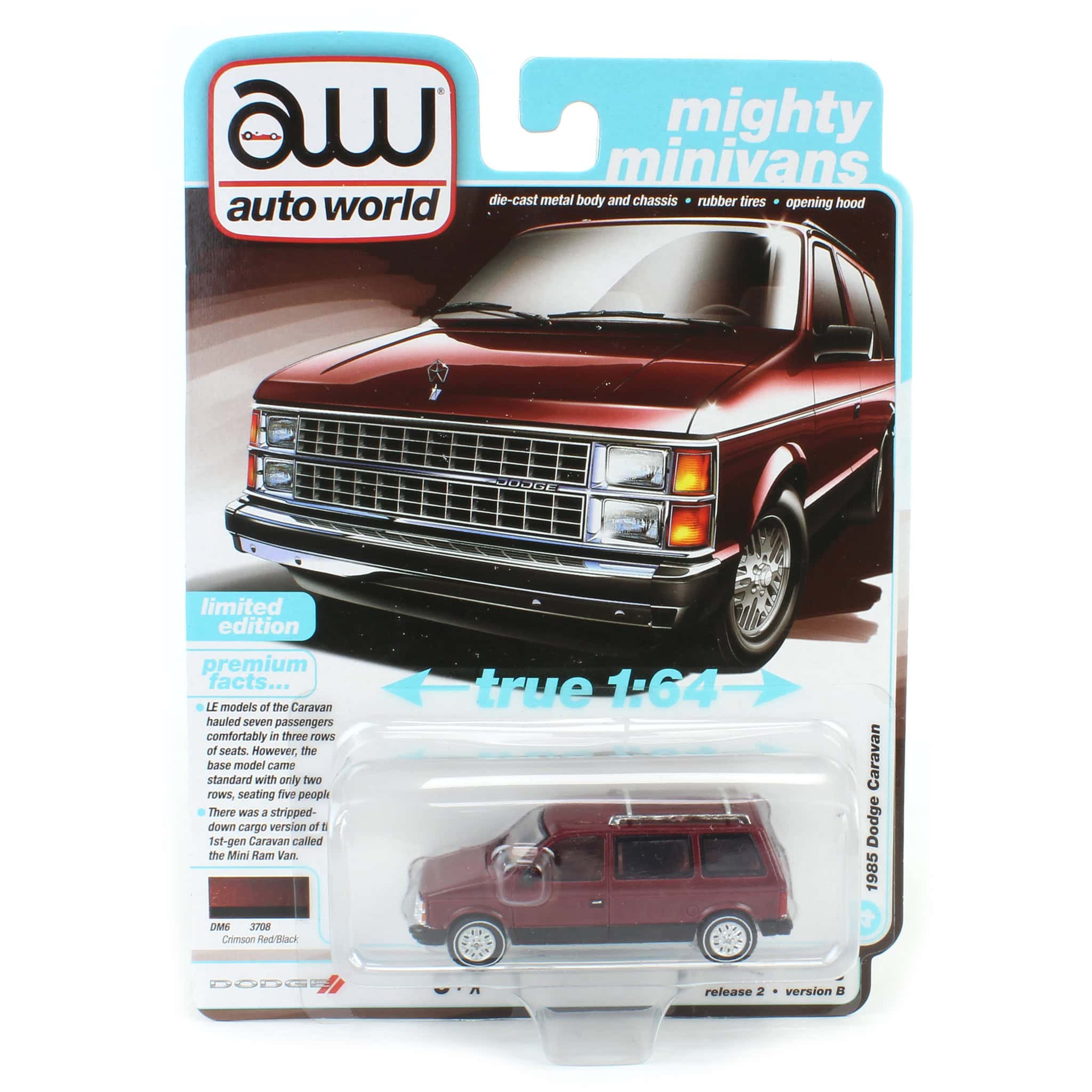 1/64 Auto World 1985 Dodge Caravan, Crimson Red with Black