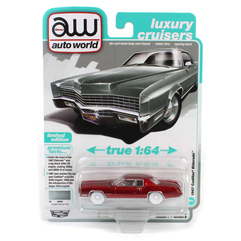 Ultra Red Chase ~ 1/64 1967 Cadillac Eldorado, Light Green Crystal Firemist Metallic, Auto World