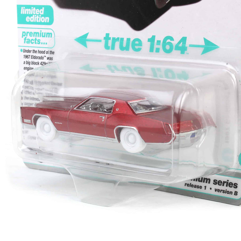 Ultra Red Chase ~ 1/64 1967 Cadillac Eldorado, Light Green Crystal Firemist Metallic, Auto World