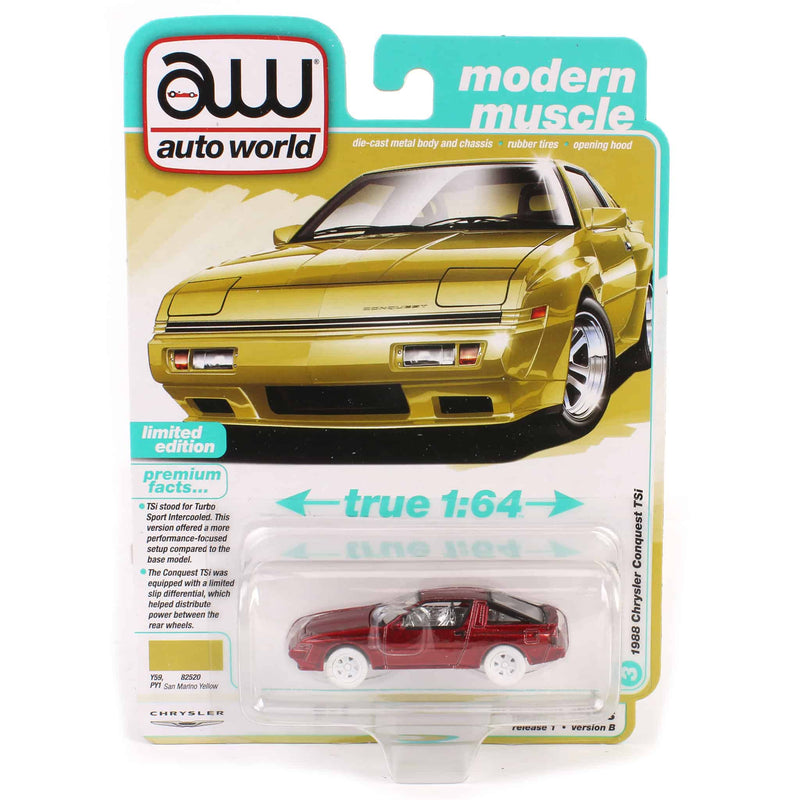 Ultra Red Chase ~ 1/64 1988 Chrysler Conquest TSi, San Marino Yellow, Auto World