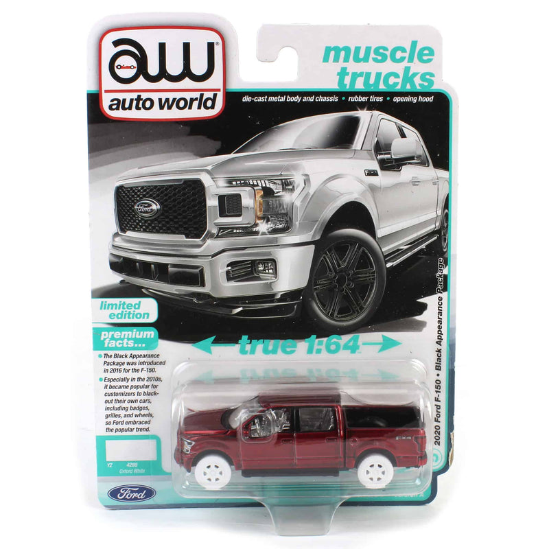 Ultra Red Chase ~ 1/64 2020 Ford F-150 Pickup Truck, Oxford White, Auto World