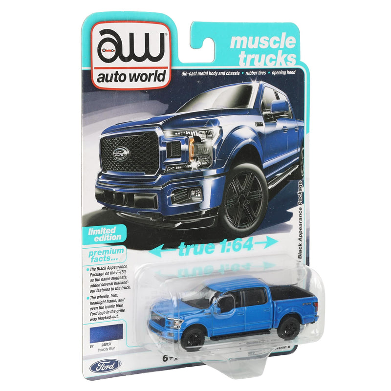 1/64 2020 Ford F-150 Pickup Truck, Velocity Blue, Auto World
