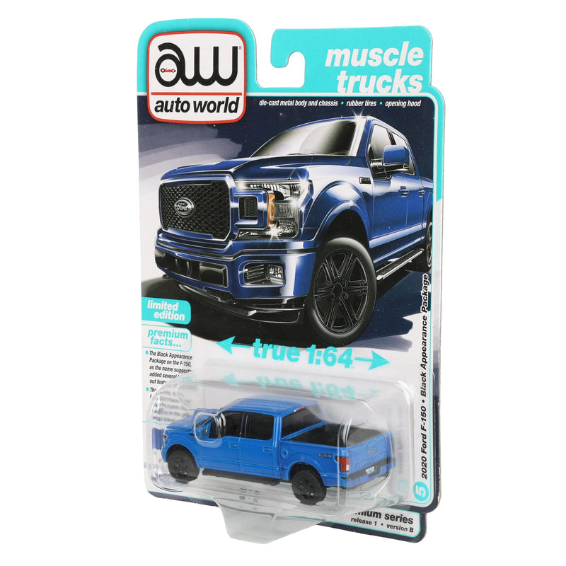 1/64 2020 Ford F-150 Pickup Truck, Velocity Blue, Auto World