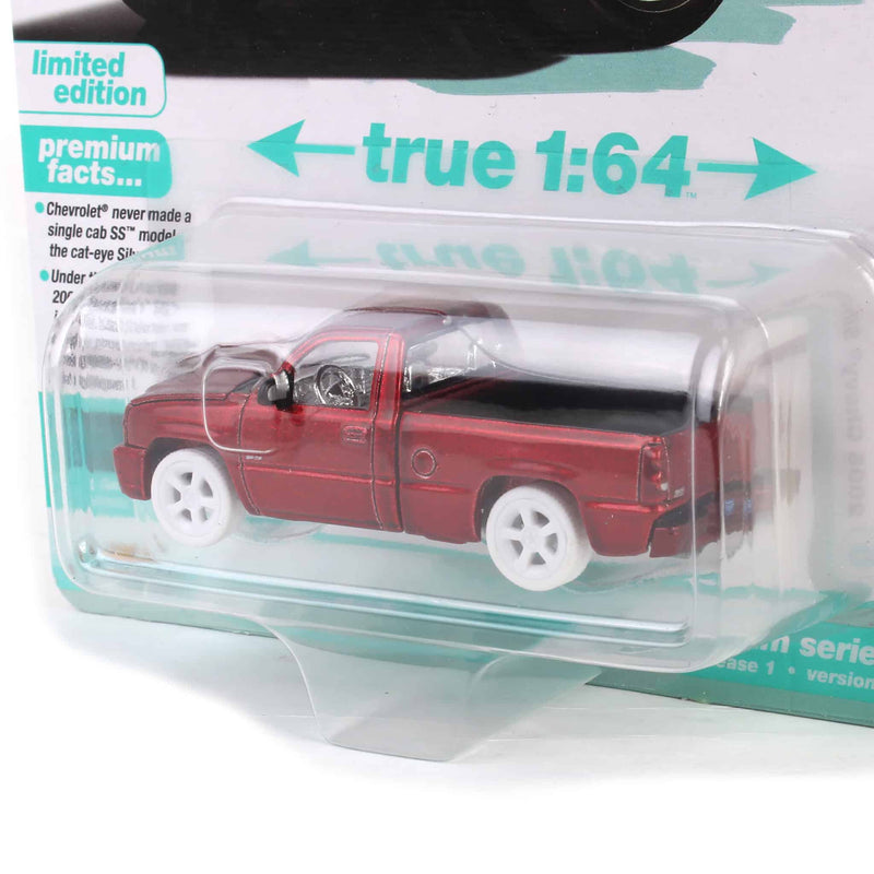 Ultra Red Chase ~ 1/64 2005 Chevrolet Silverado SS Single Cab Custom Pickup Truck, Teal Turquoise Metallic, Auto World