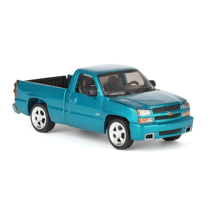 1/64 2005 Chevrolet Silverado SS Single Cab Custom Pickup Truck, Teal Turquoise Metallic, Auto World
