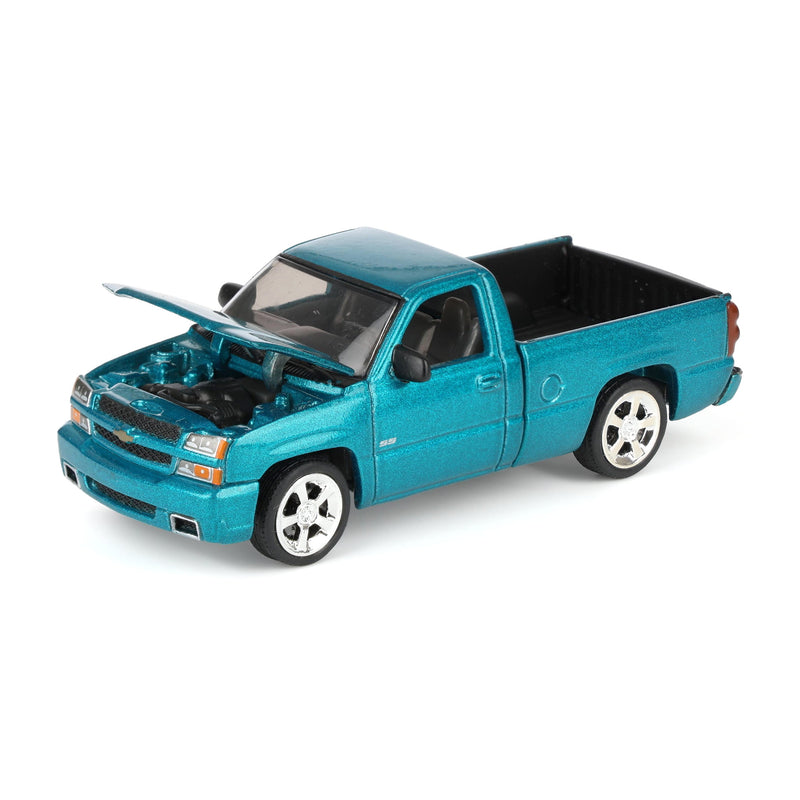 1/64 2005 Chevrolet Silverado SS Single Cab Custom Pickup Truck, Teal Turquoise Metallic, Auto World