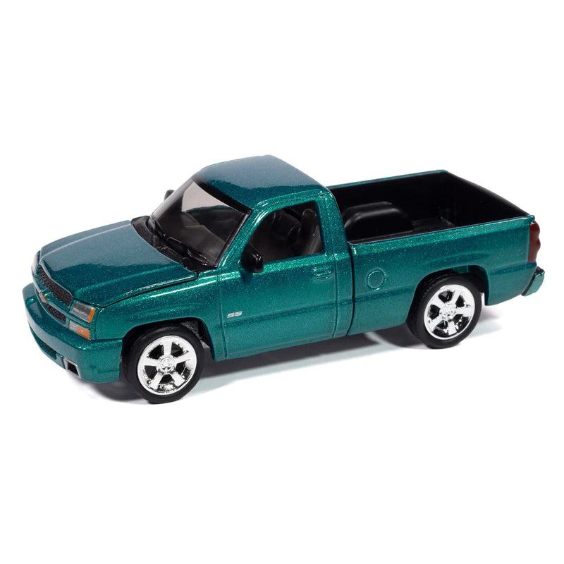1/64 2005 Chevrolet Silverado SS Single Cab Custom Pickup Truck, Teal Turquoise Metallic, Auto World