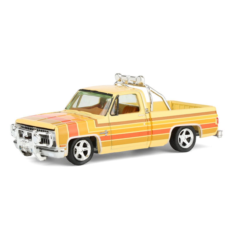 1/64 1981 Lowered Chevrolet Silverado Fleetside Pickup Truck, Cream with Custom Stripes, Auto World