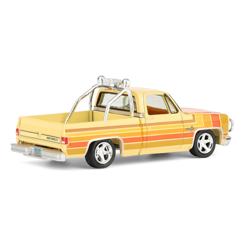 1/64 1981 Lowered Chevrolet Silverado Fleetside Pickup Truck, Cream with Custom Stripes, Auto World