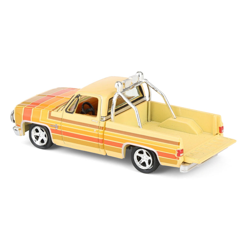 1/64 1981 Lowered Chevrolet Silverado Fleetside Pickup Truck, Cream with Custom Stripes, Auto World