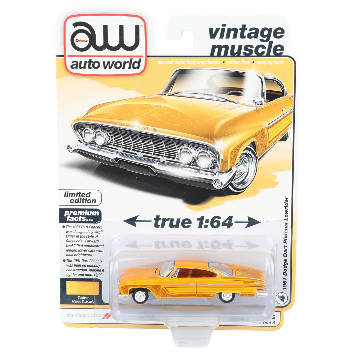 1/64 1961 Dodge Dart Phoenix Lowrider, Mango Smoothie, Auto World