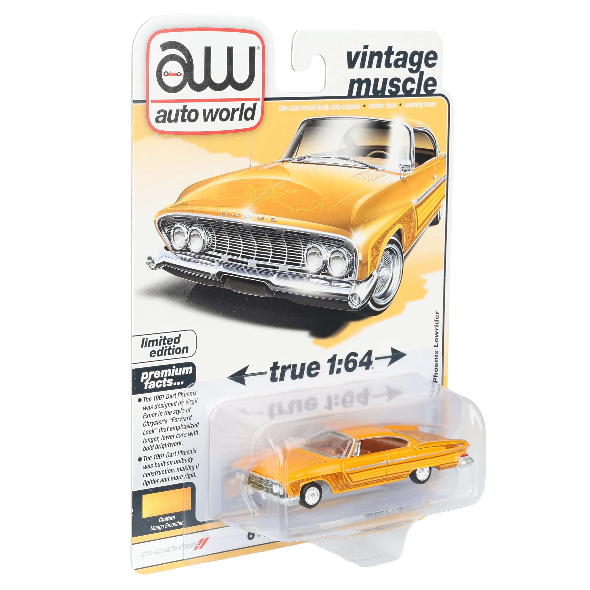 1/64 1961 Dodge Dart Phoenix Lowrider, Mango Smoothie, Auto World