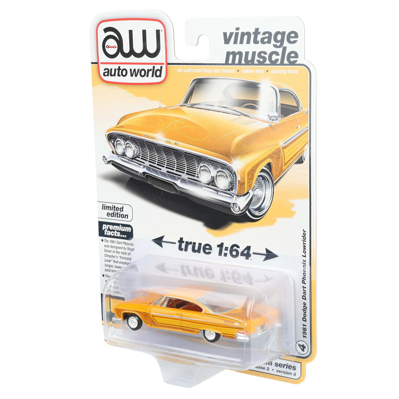 1/64 1961 Dodge Dart Phoenix Lowrider, Mango Smoothie, Auto World Vintage Muscle