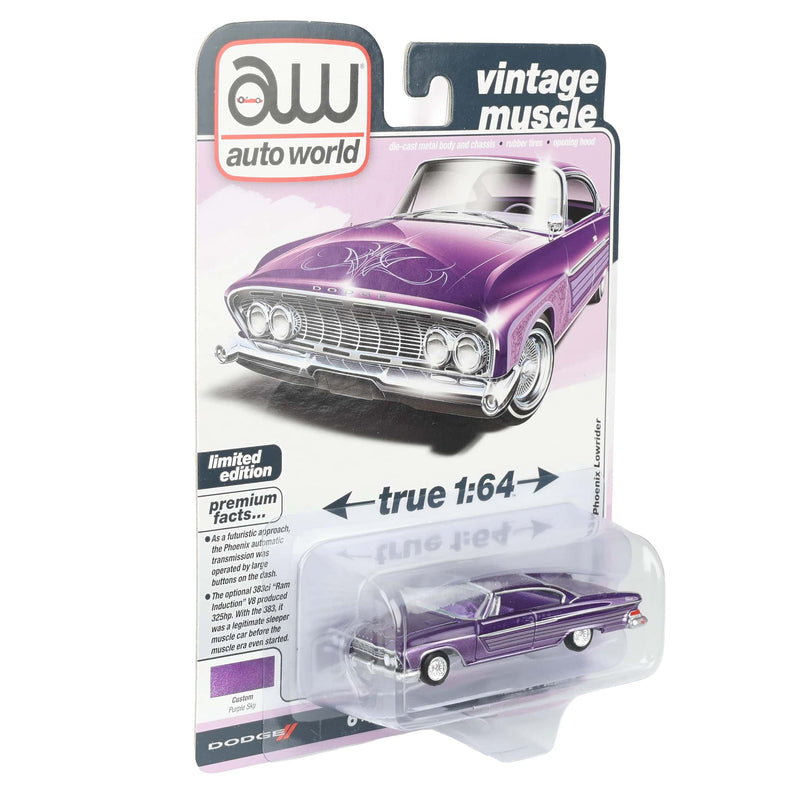 1/64 1961 Dodge Dart Phoenix Lowrider, Purple Sky, Auto World Vintage Muscle