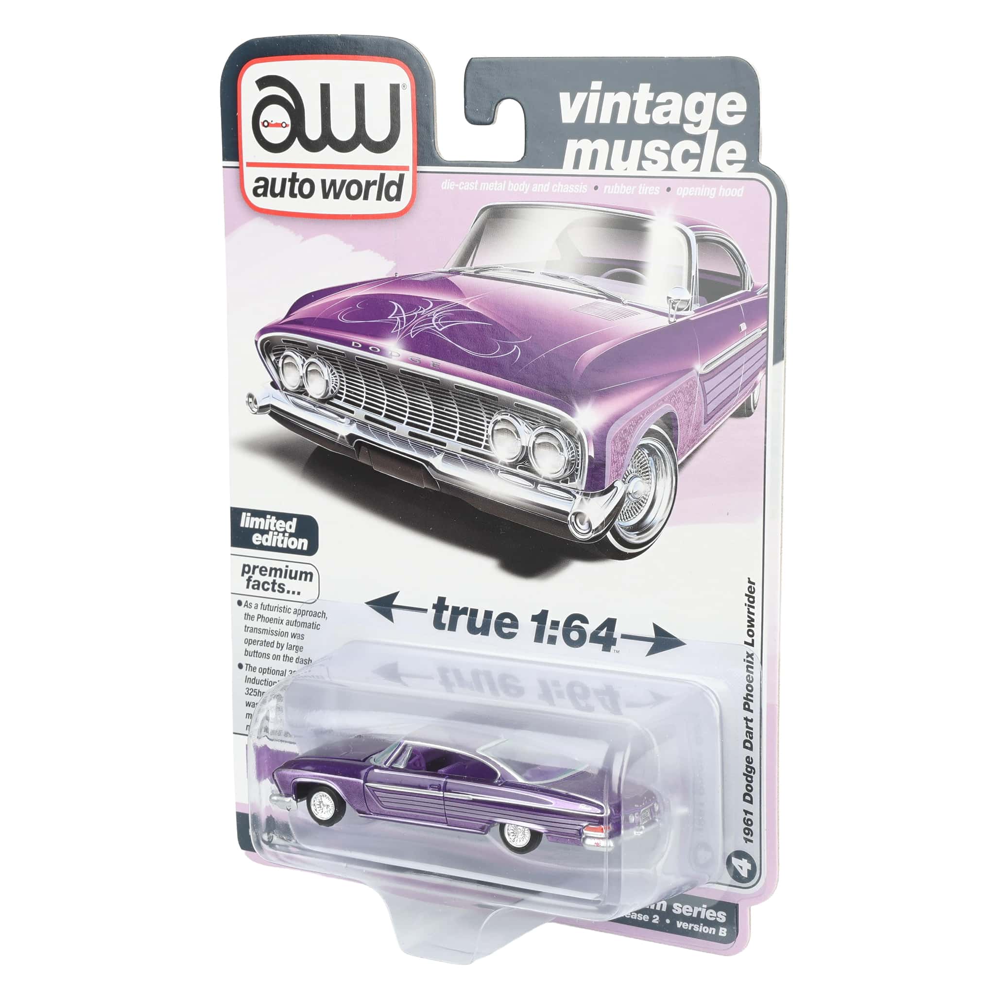 1/64 1961 Dodge Dart Phoenix Lowrider, Purple Sky, Auto World