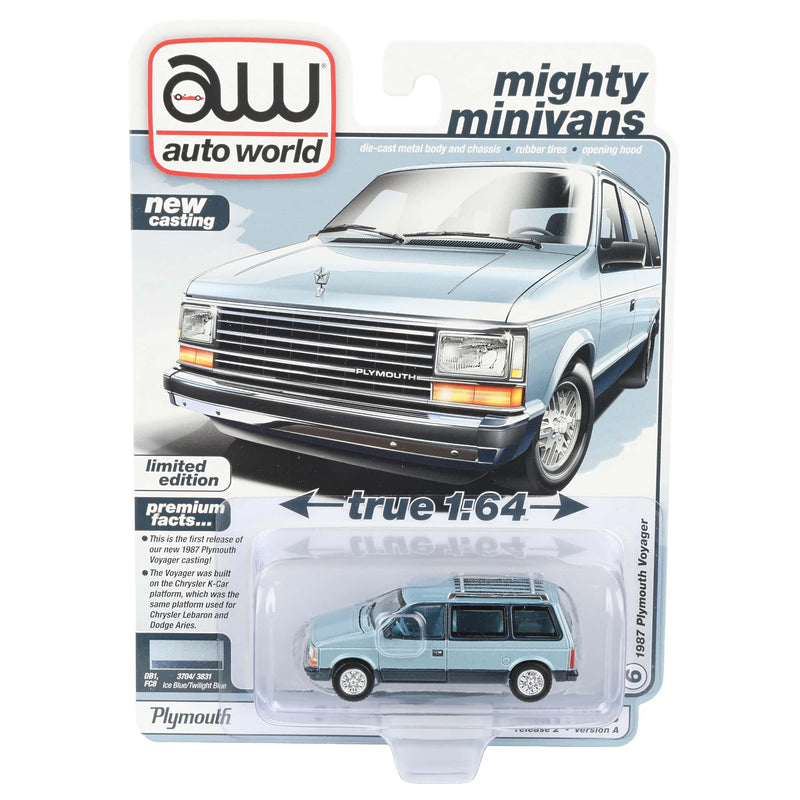 1/64 1987 Plymouth Voyager, Ice Blue & Twilight Blue, Auto World Mighty Minivans
