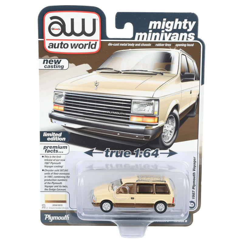1/64 1987 Plymouth Voyager, Light Cream & Golden Bronze, Auto World Mighty Minivans