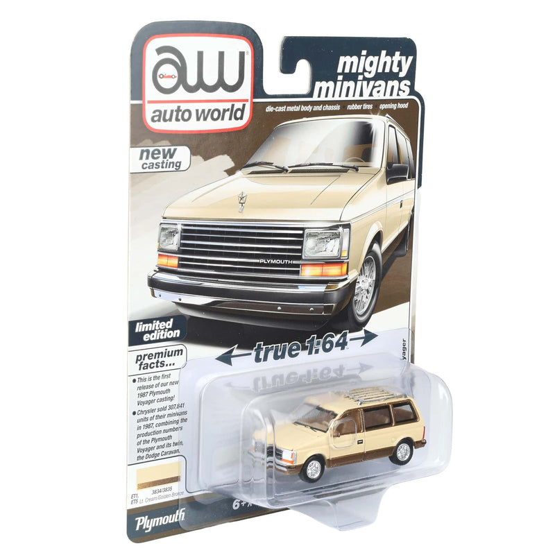 1/64 1987 Plymouth Voyager, Light Cream & Golden Bronze, Auto World Mighty Minivans