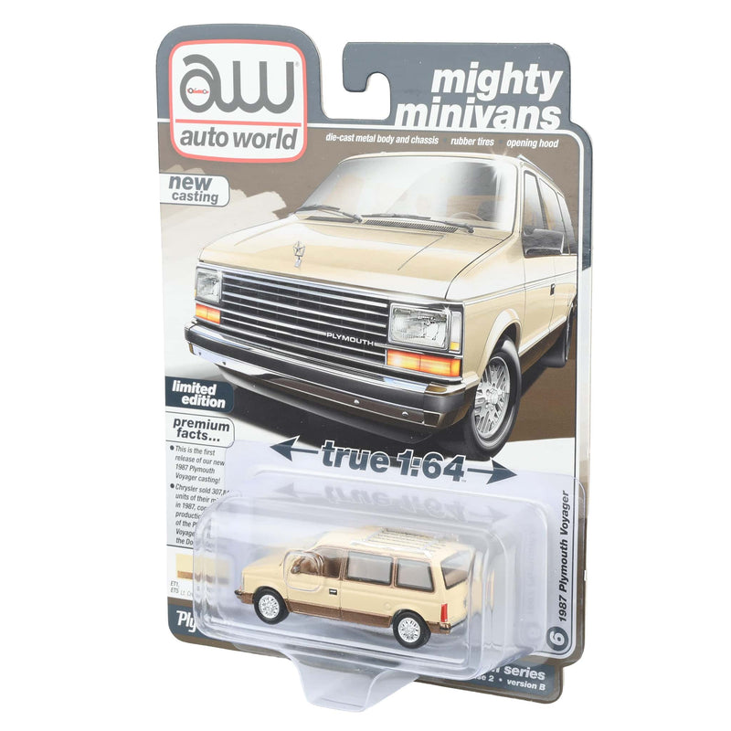 1/64 1987 Plymouth Voyager, Light Cream & Golden Bronze, Auto World Mighty Minivans