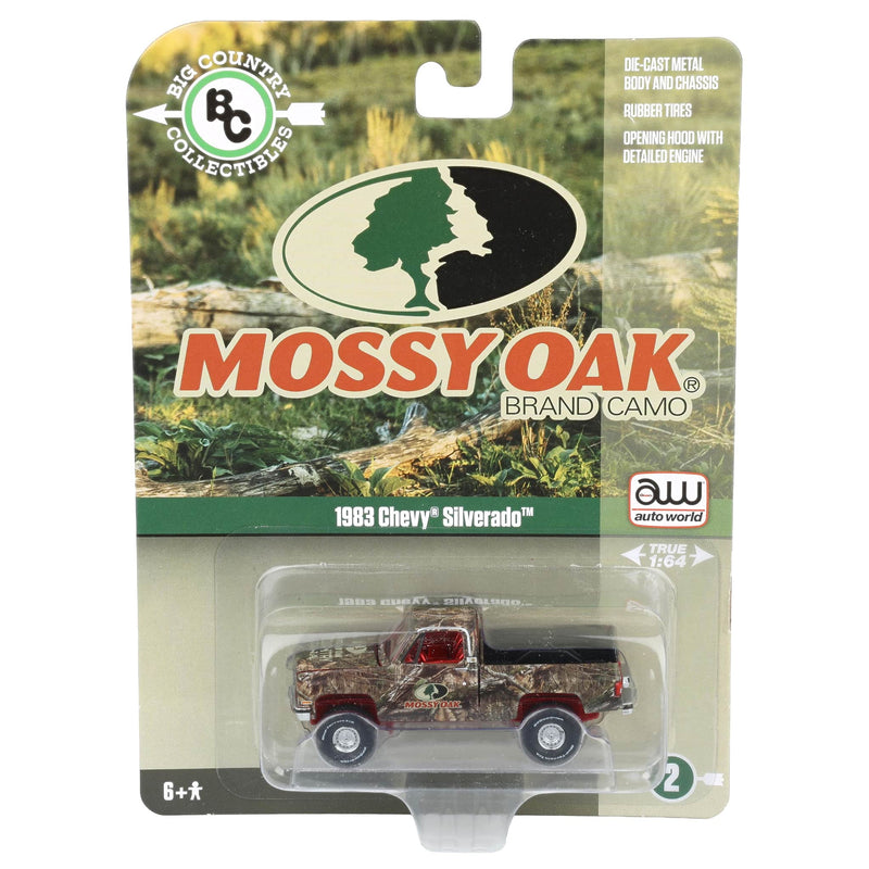Chase Unit~1/64 1983 Chevy Silverado Lifted Pickup Truck with Mossy Oak Accent by Big Country & Auto World