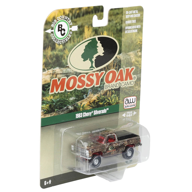 Chase Unit~1/64 1983 Chevy Silverado Lifted Pickup Truck with Mossy Oak Accent by Big Country & Auto World