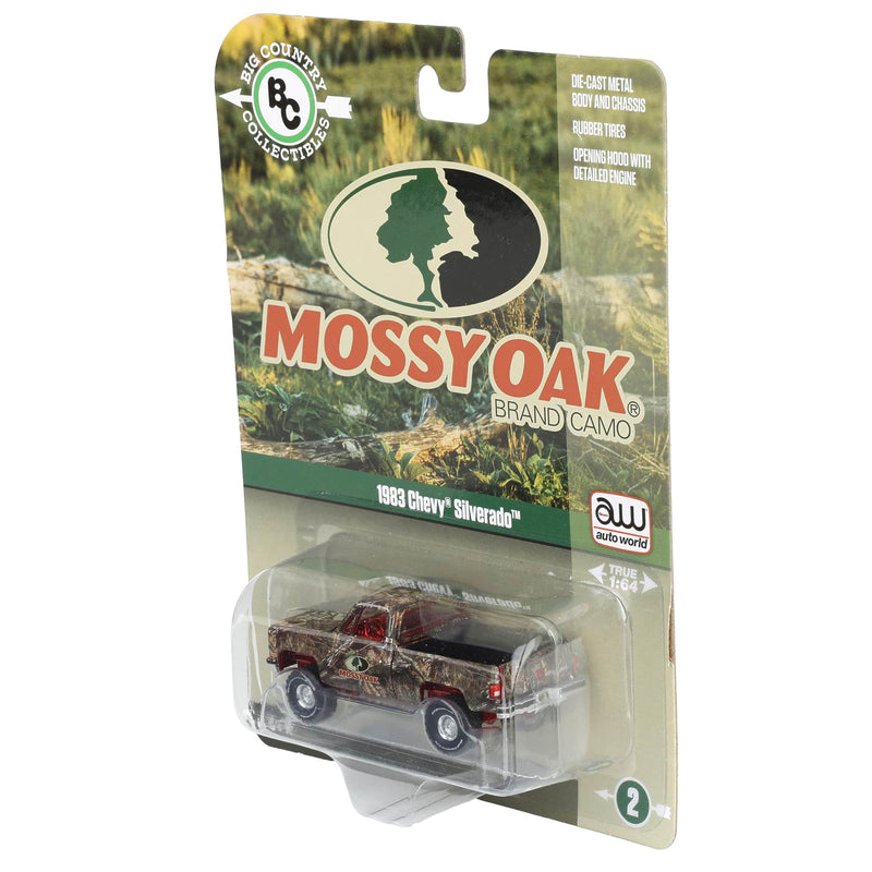 Chase Unit~1/64 1983 Chevy Silverado Lifted Pickup Truck with Mossy Oak Accent by Big Country & Auto World