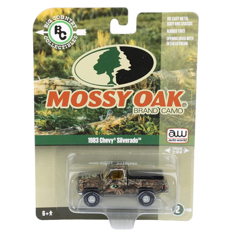 1/64 1983 Chevy Silverado Lifted Pickup Truck with Mossy Oak Accent by Big Country & Auto World