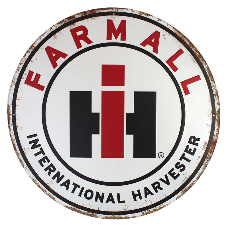 IH Farmall Distressed Metal Sign, 24 Inch Diameter