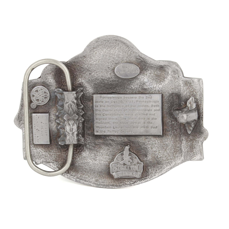 Vintage 1987 Siskiyou Pennsylvania State Seal Pewter & Enamel Belt Buckle