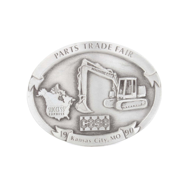 Vintage Pewter Oval Belt Buckle with Case Excavator, 1990 Parts Trade Fair by SpecCast