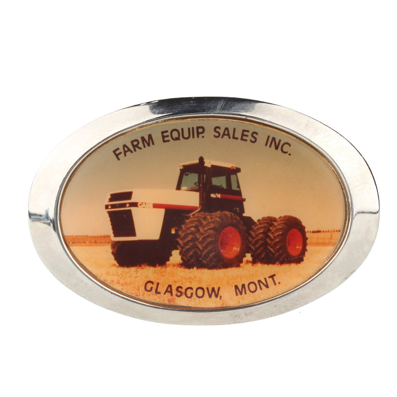 Vintage Case 4994 Tractor Photo Belt Buckle Farm Equipment Sales Inc, Glasgow, Montana