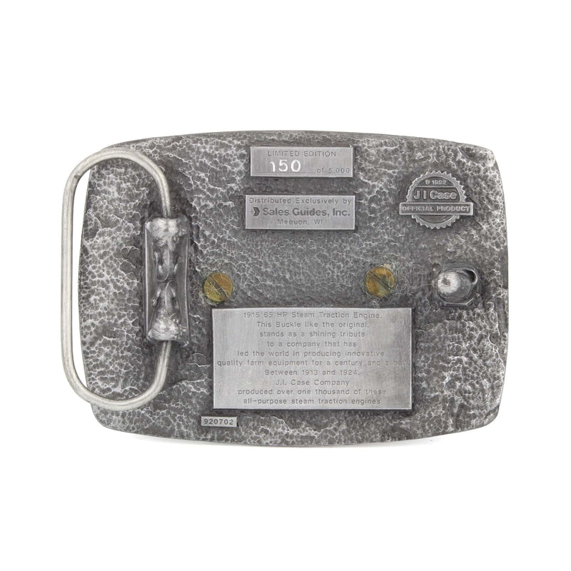 Vintage JI Case Threshing Machine Co 65 HP Steam Traction Engine Pewter & Brass Belt Buckle