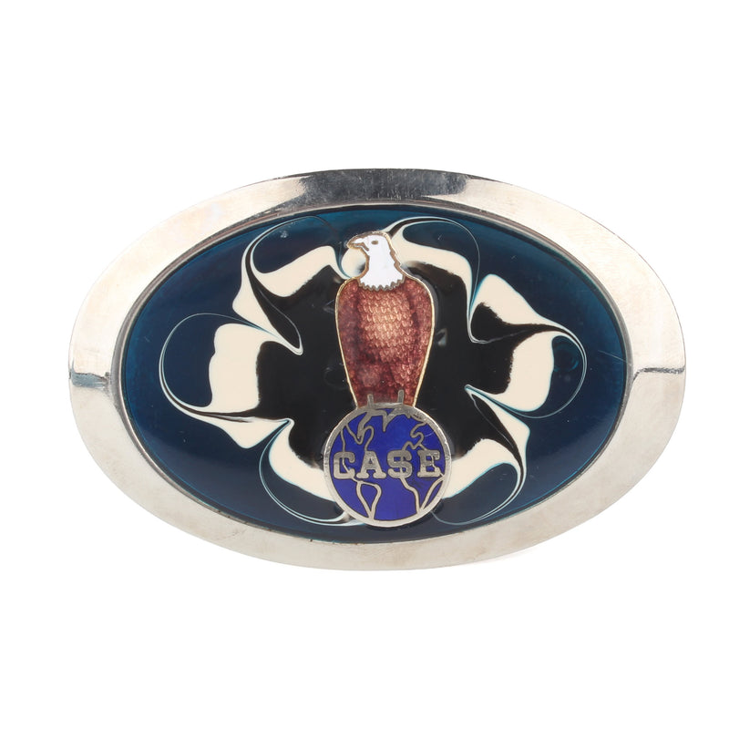 Vintage Case IH Old Abe Eagle Blue Enamel Belt Buckle
