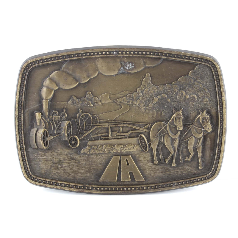 Vintage 1970s Iowa Farming Brass Belt Buckle